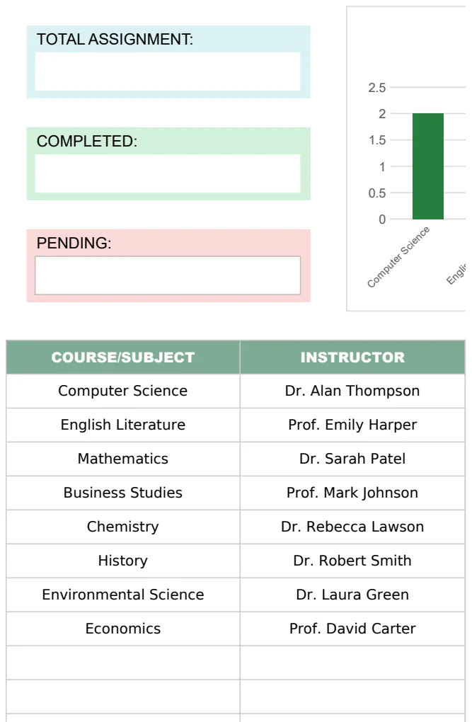 Assignment Sheet Excel Template preview