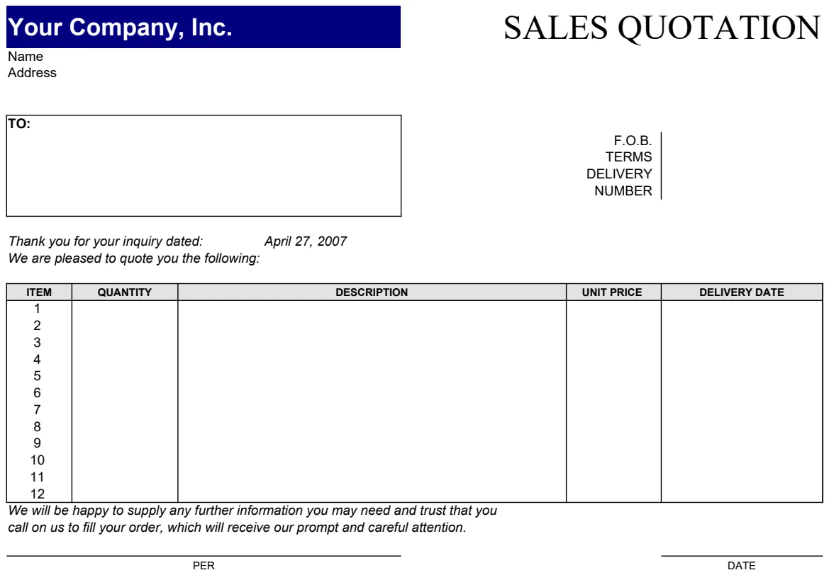 Price Quote Template preview
