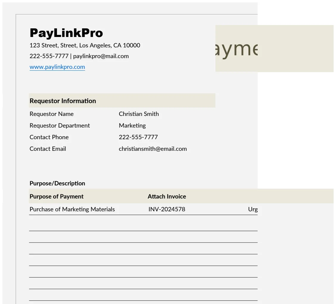 Payment Request Form Template preview