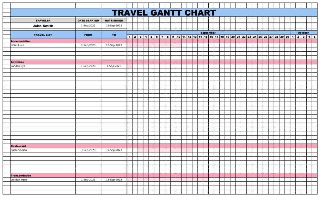Travel Gantt Chart Template preview