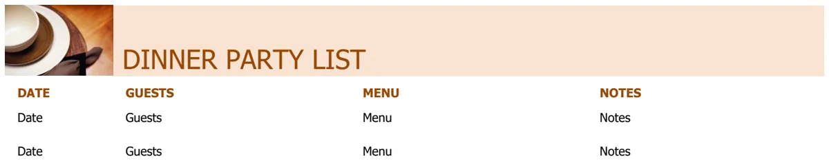 Dinner Party List with Menu preview