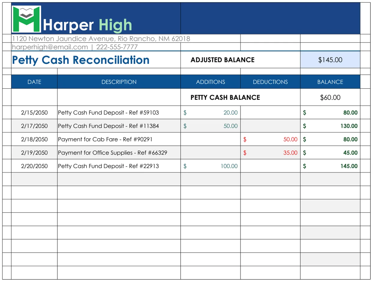 Petty Cash Reconciliation Template preview