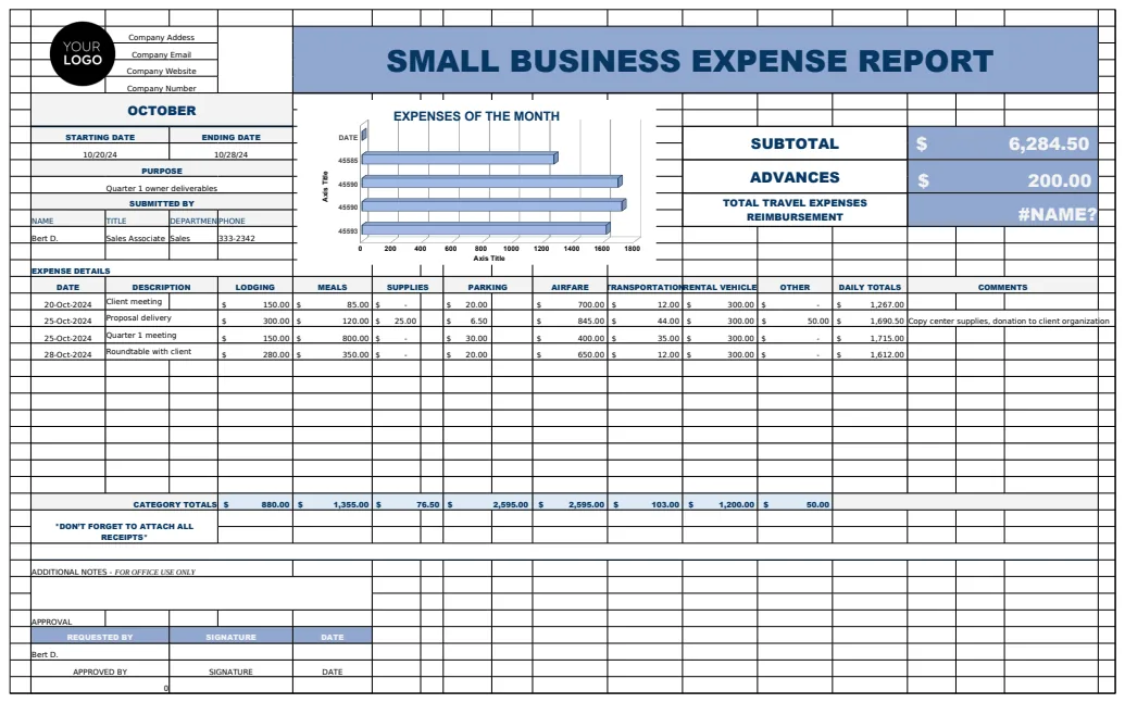 Small Business Expense Report Template preview