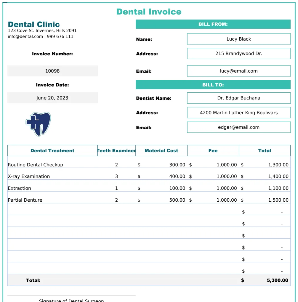 Dental Invoice Template preview
