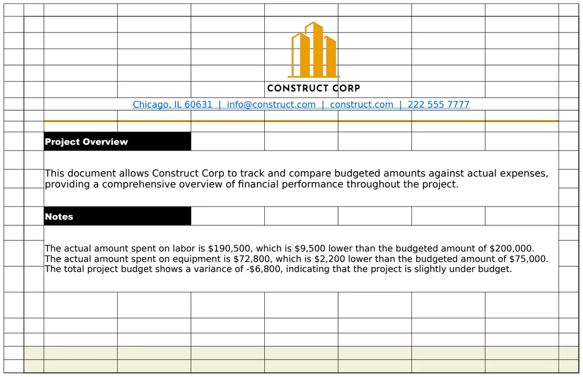Construction Budget Cost Spreadsheet Template template preview
