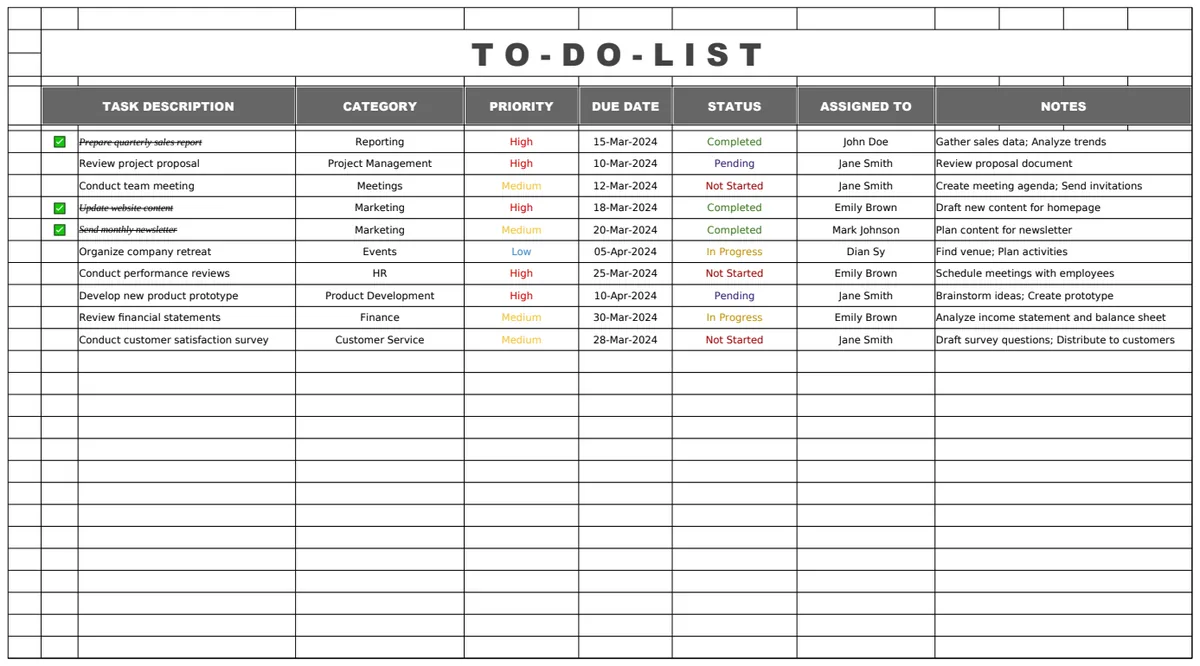 Simple To Do List Template preview