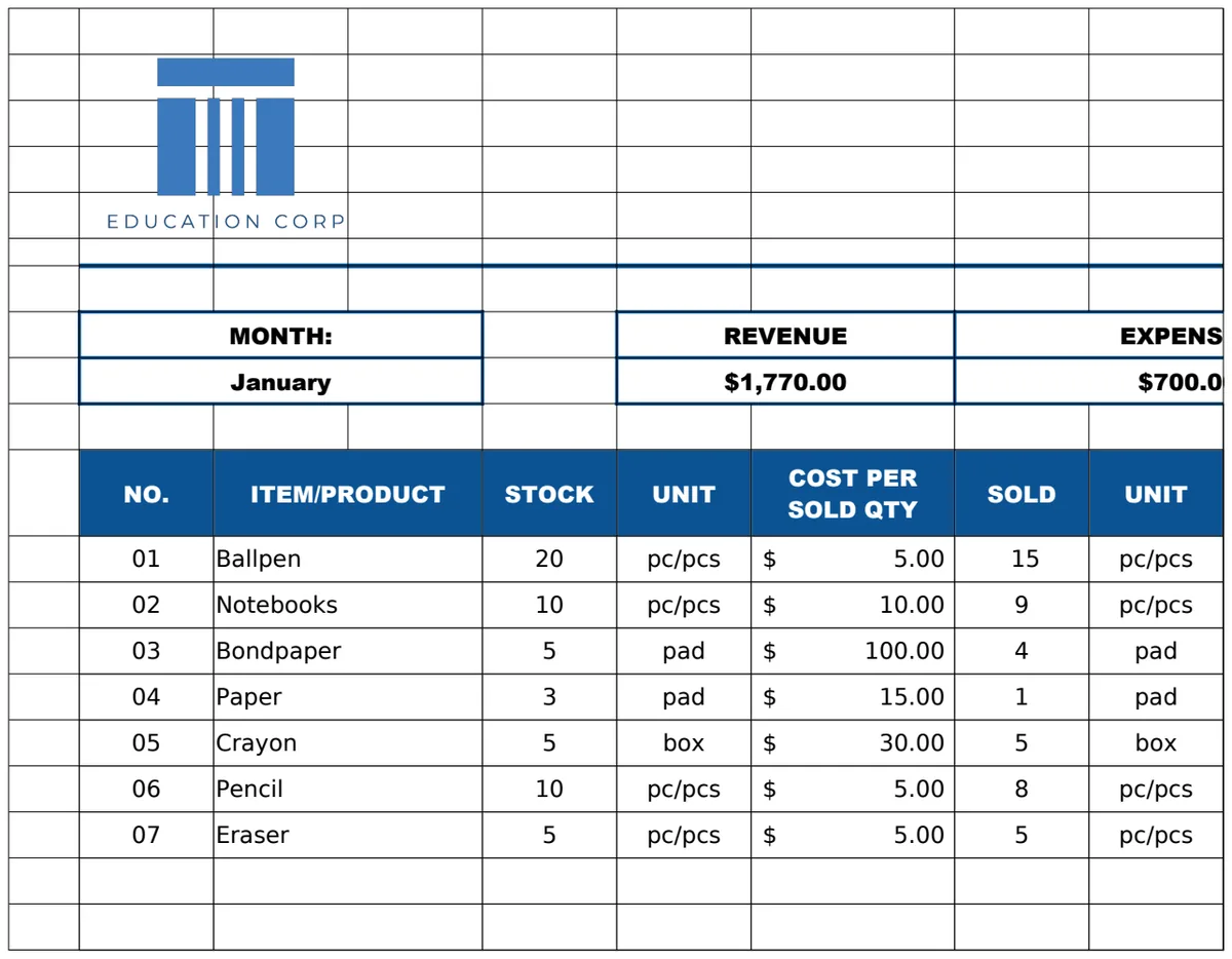 School Shop Revenue Tracker Template preview