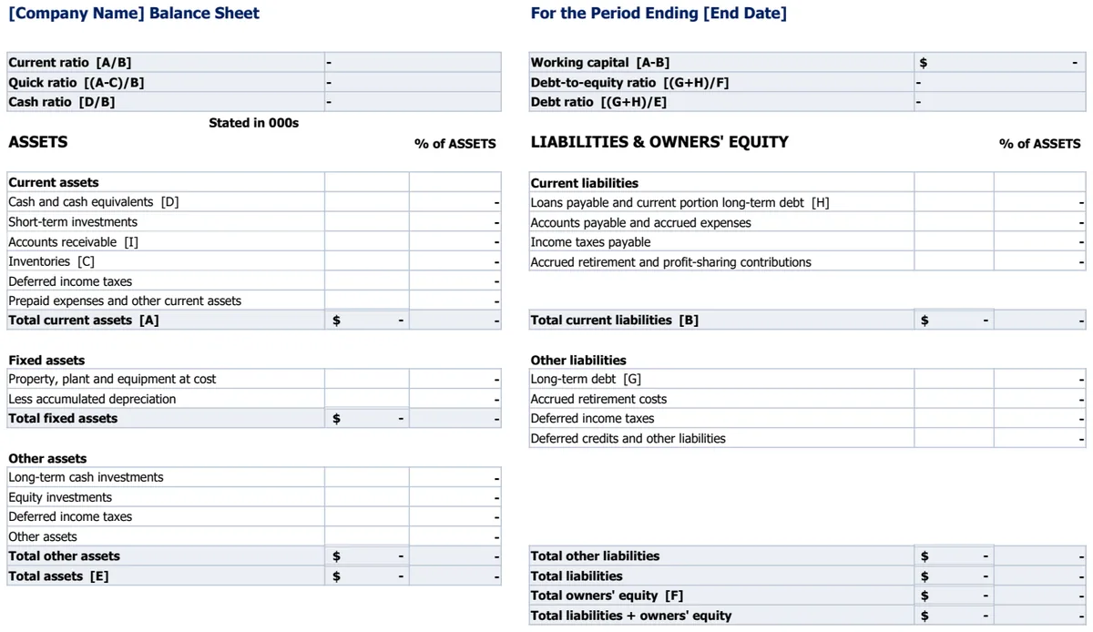 Balance Sheet with Financial Ratios preview