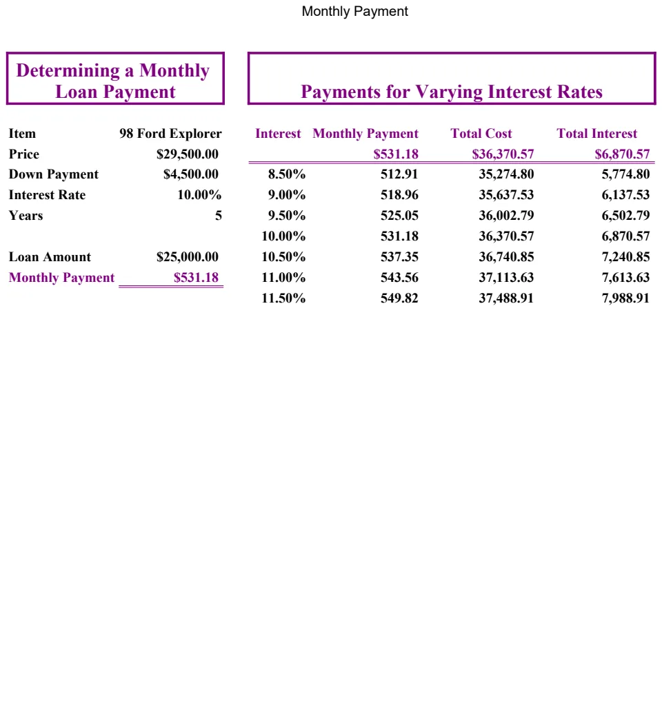 Monthly Loan Payment Calculator with Interest Rate Comparison preview