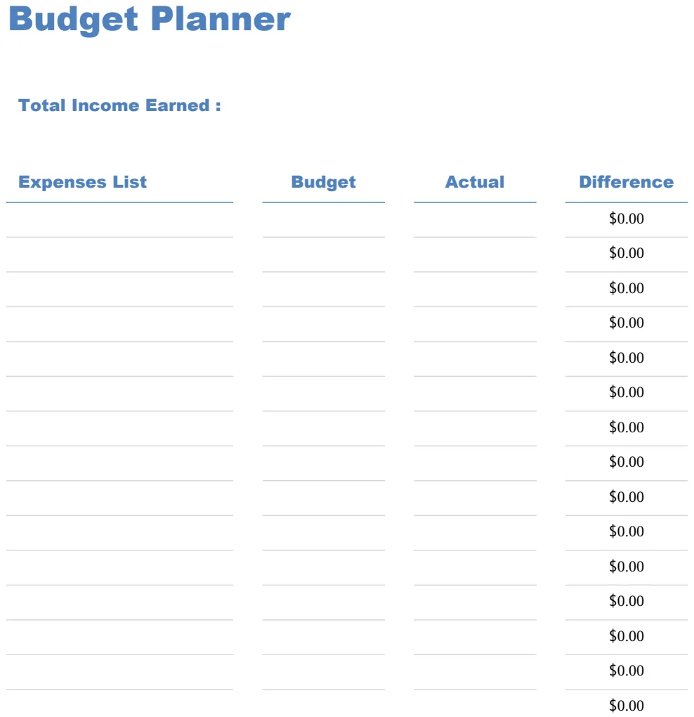 Simple Budget Planner Template preview