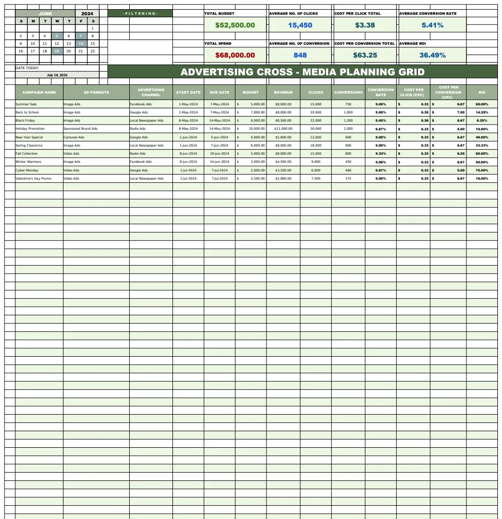 Advertising Cross-Media Planning Grid Template preview