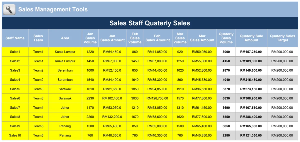Sales Staff Quarterly Sales Tracker preview