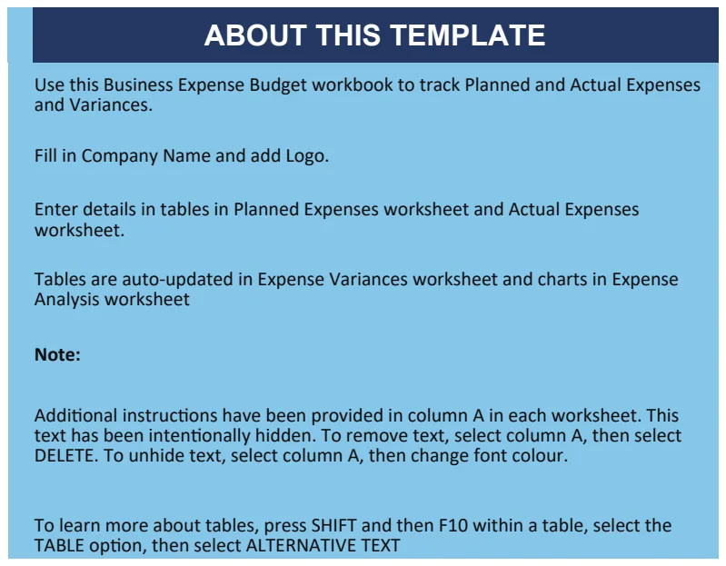 Business Expense Budget preview