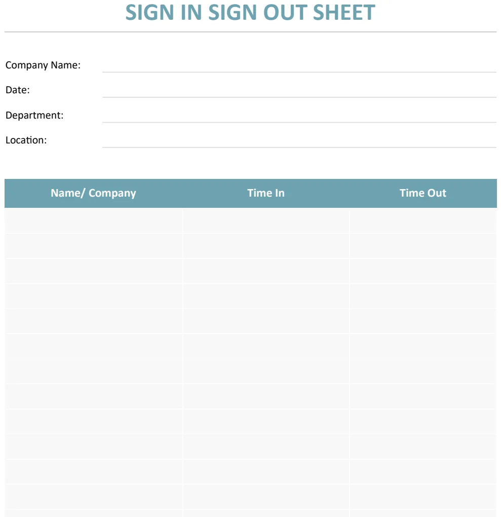 Sign In Sign Out Sheet preview