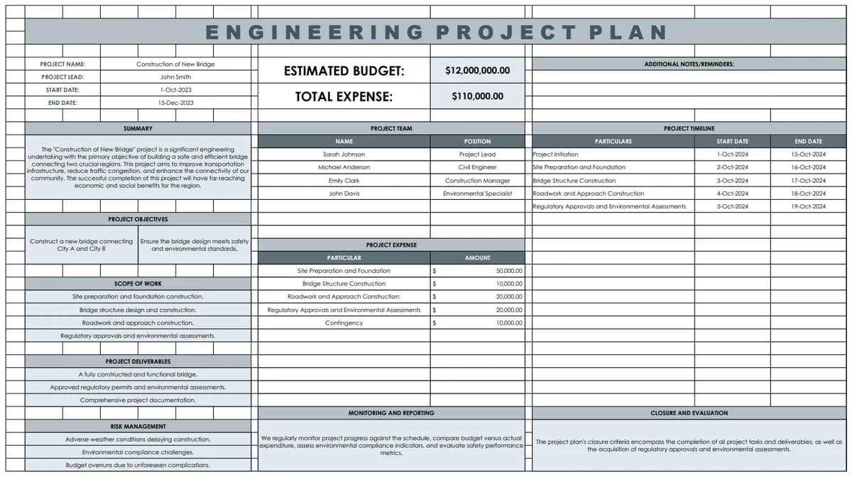 Engineering Project Plan Template preview