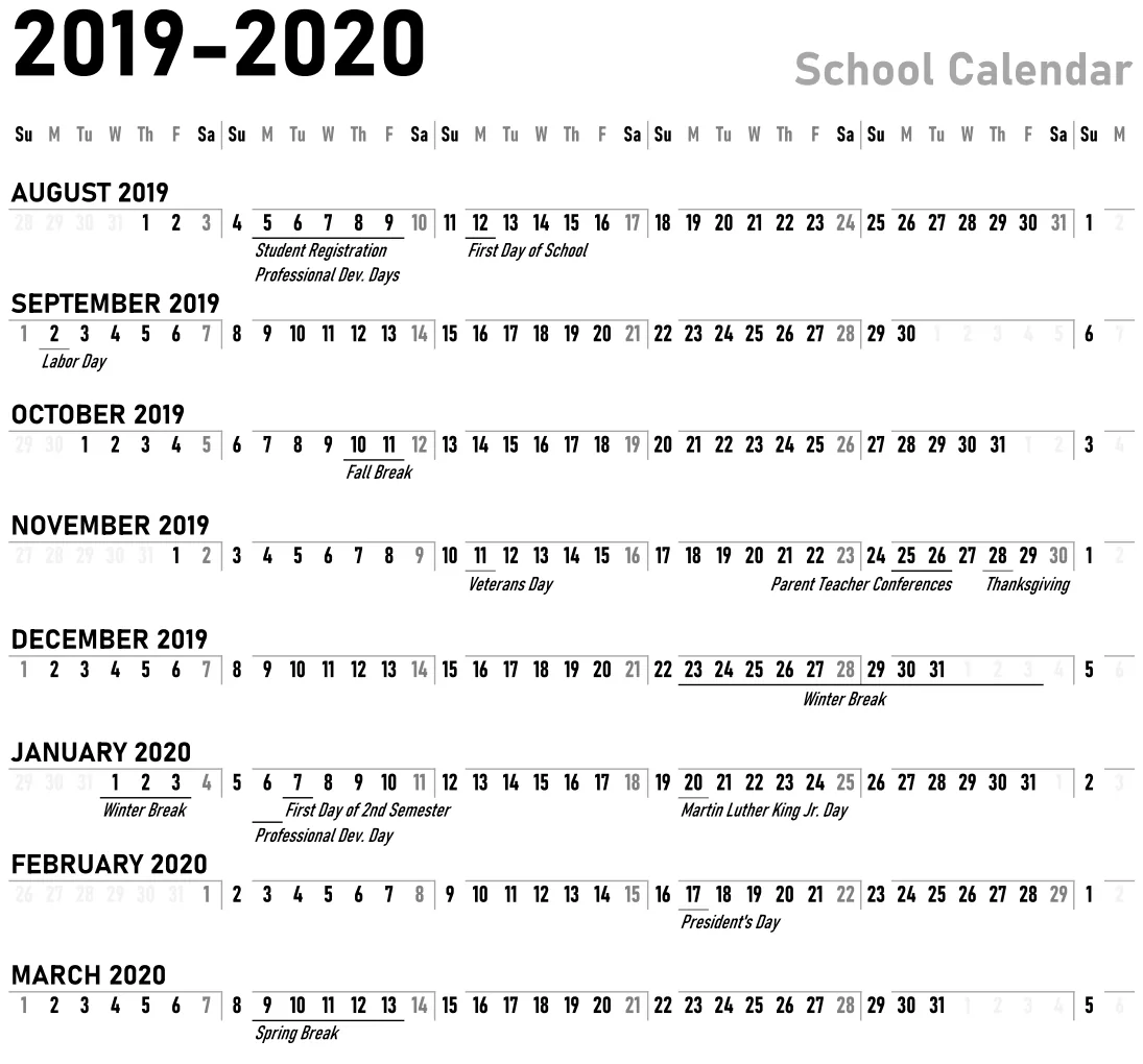 Horizontal Yearly Calendar School preview