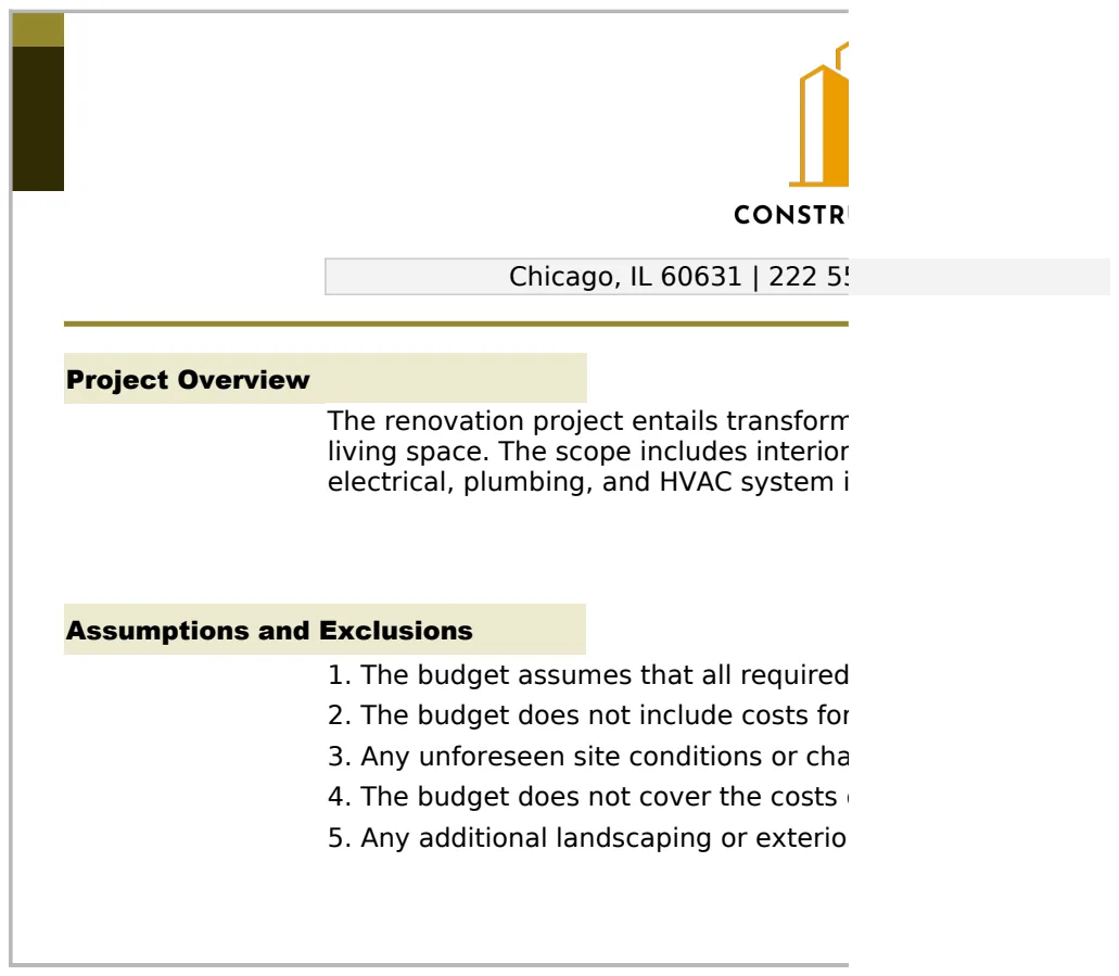 Renovation Construction Budget preview