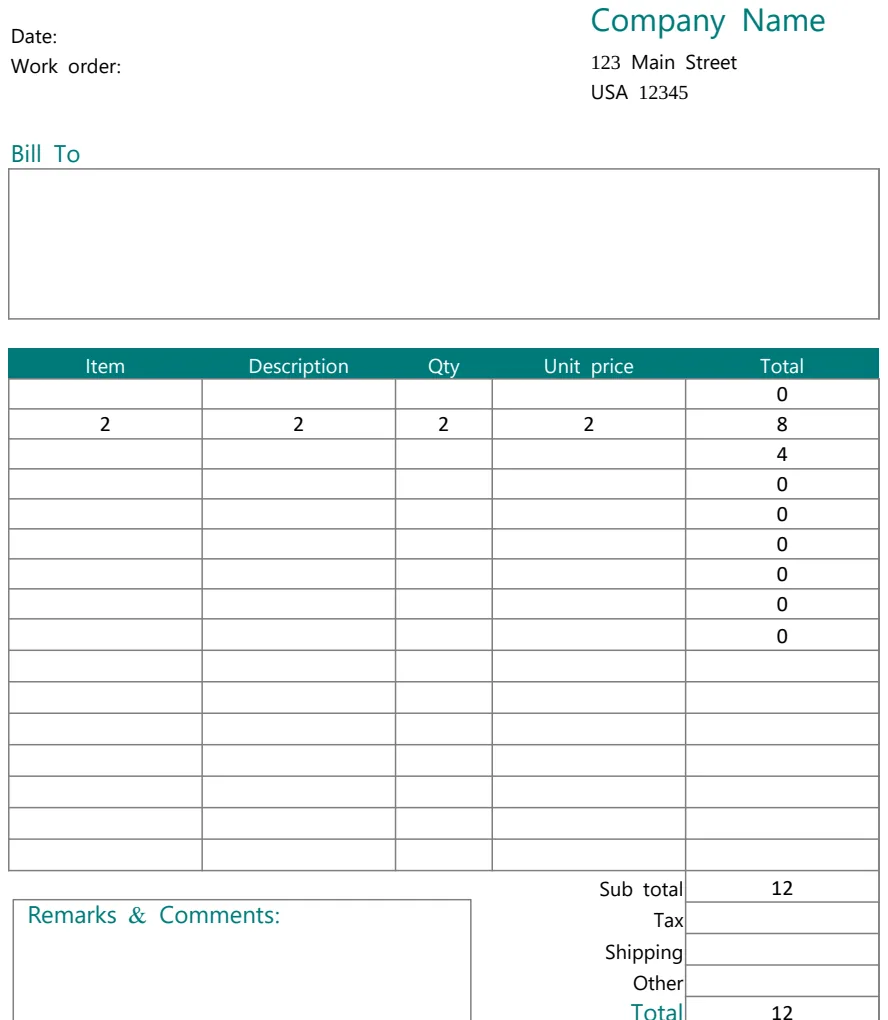 Printable Work Order Form Template preview