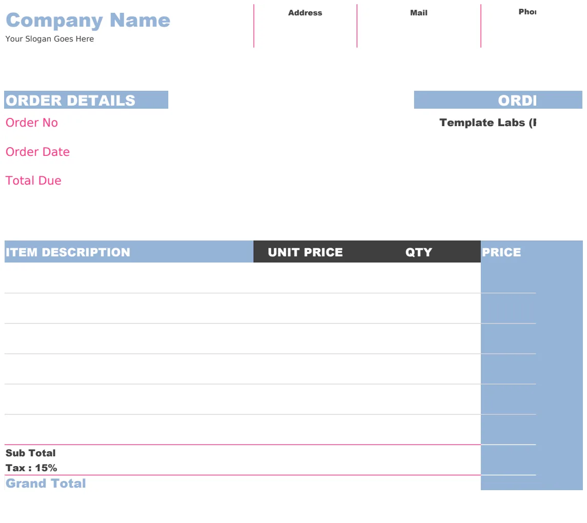 Simple Order Form Template preview