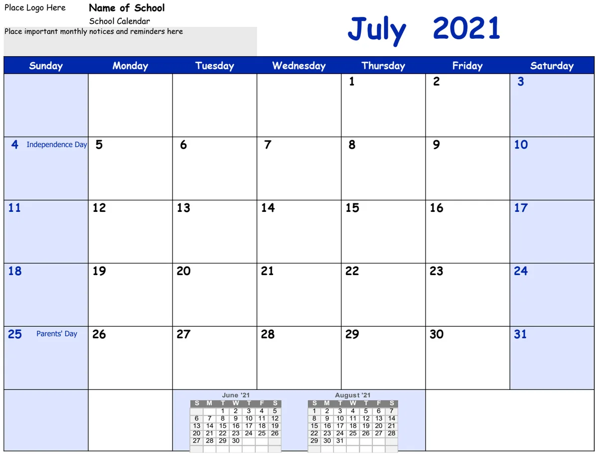 2021-2022 School Calendar preview