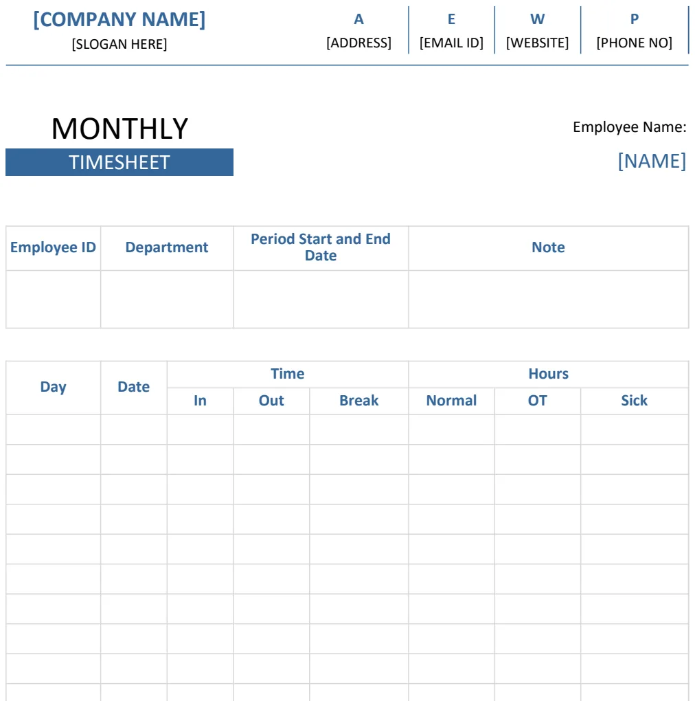 Monthly Timesheet Template preview