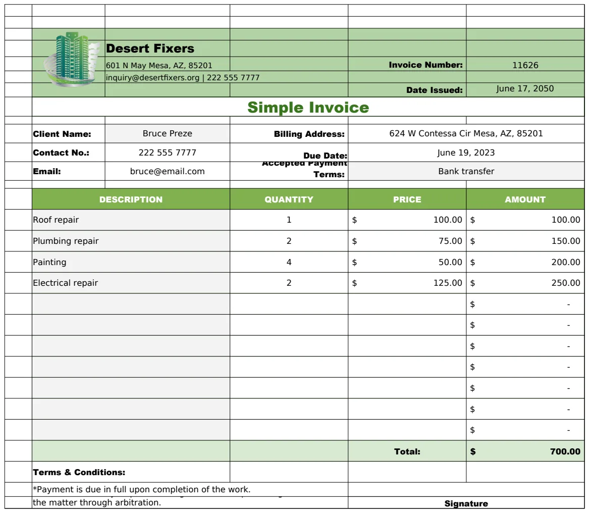 Simple Invoice Template preview