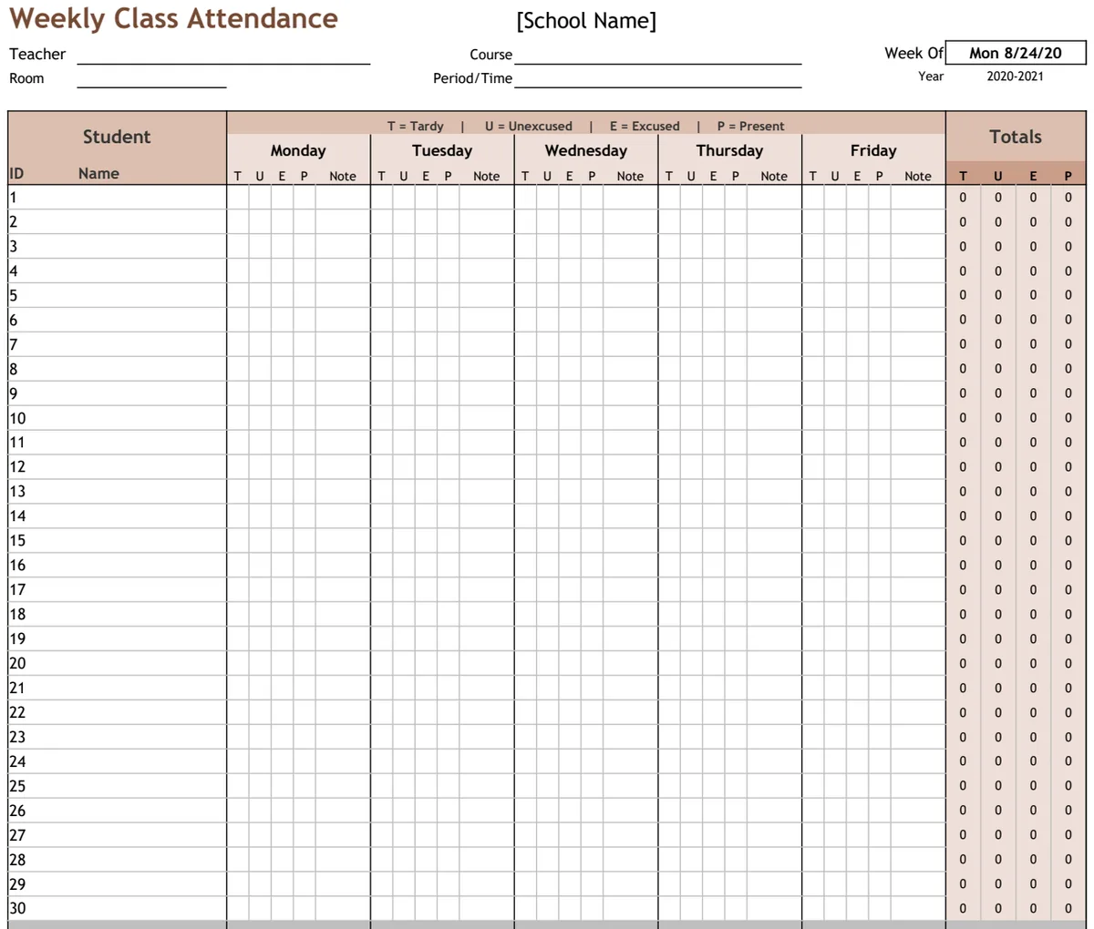Weekly Class Attendance Tracker preview