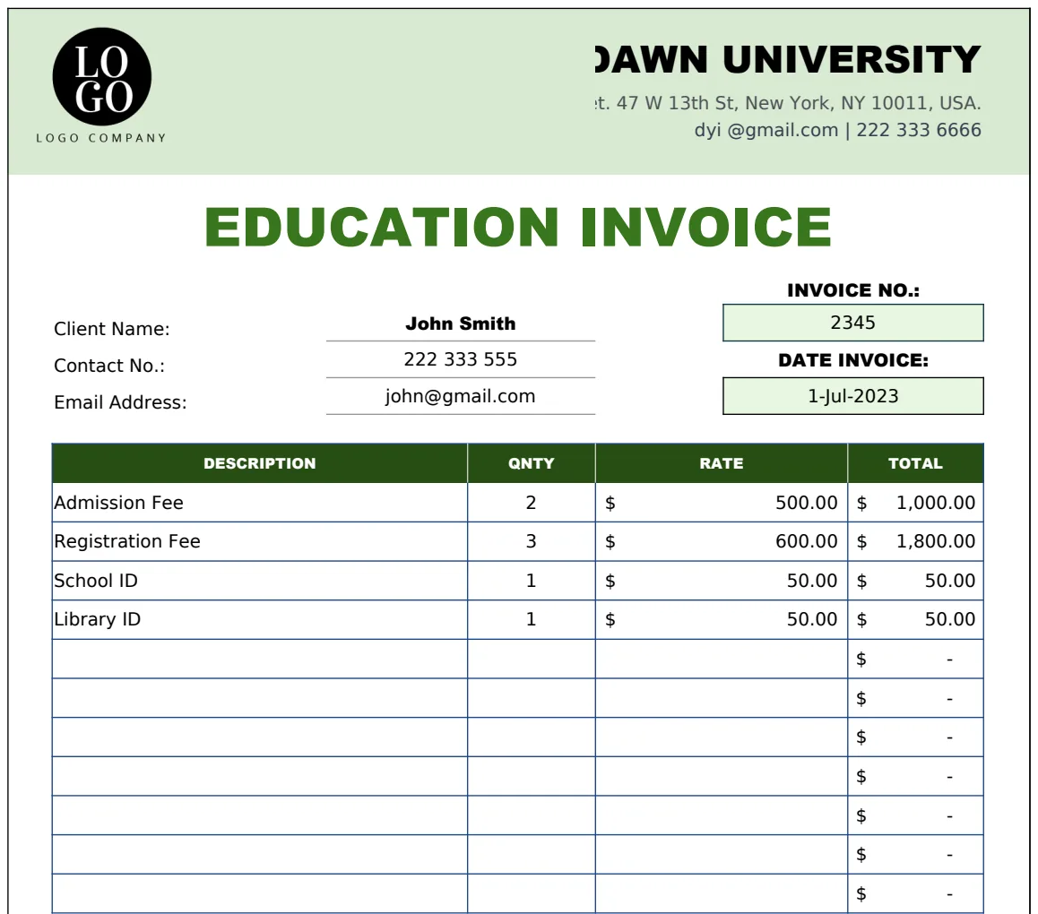 Education Invoice Template preview