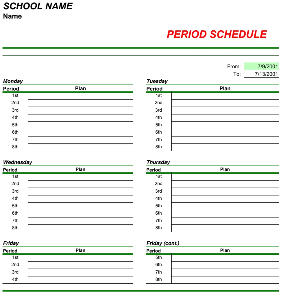 Period Schedule preview