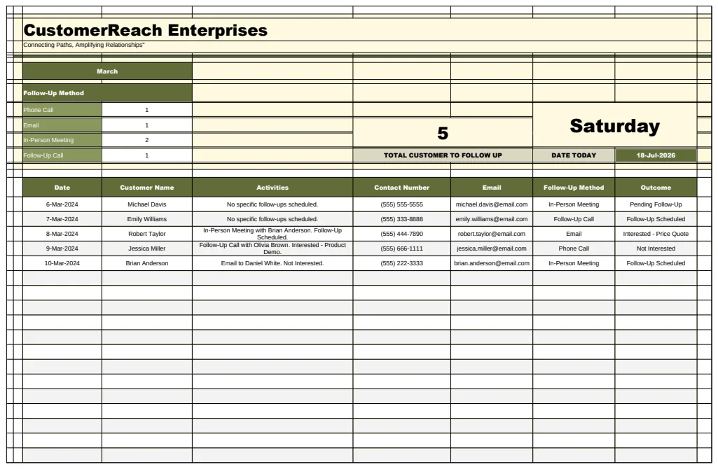 Sales Customer Follow Up Schedule Template preview