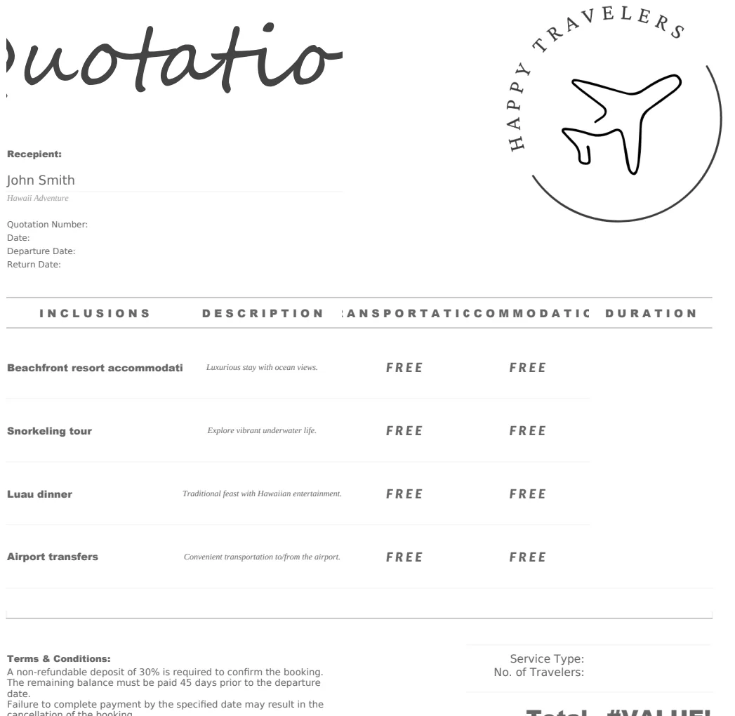 Travel Service Quotation Template preview