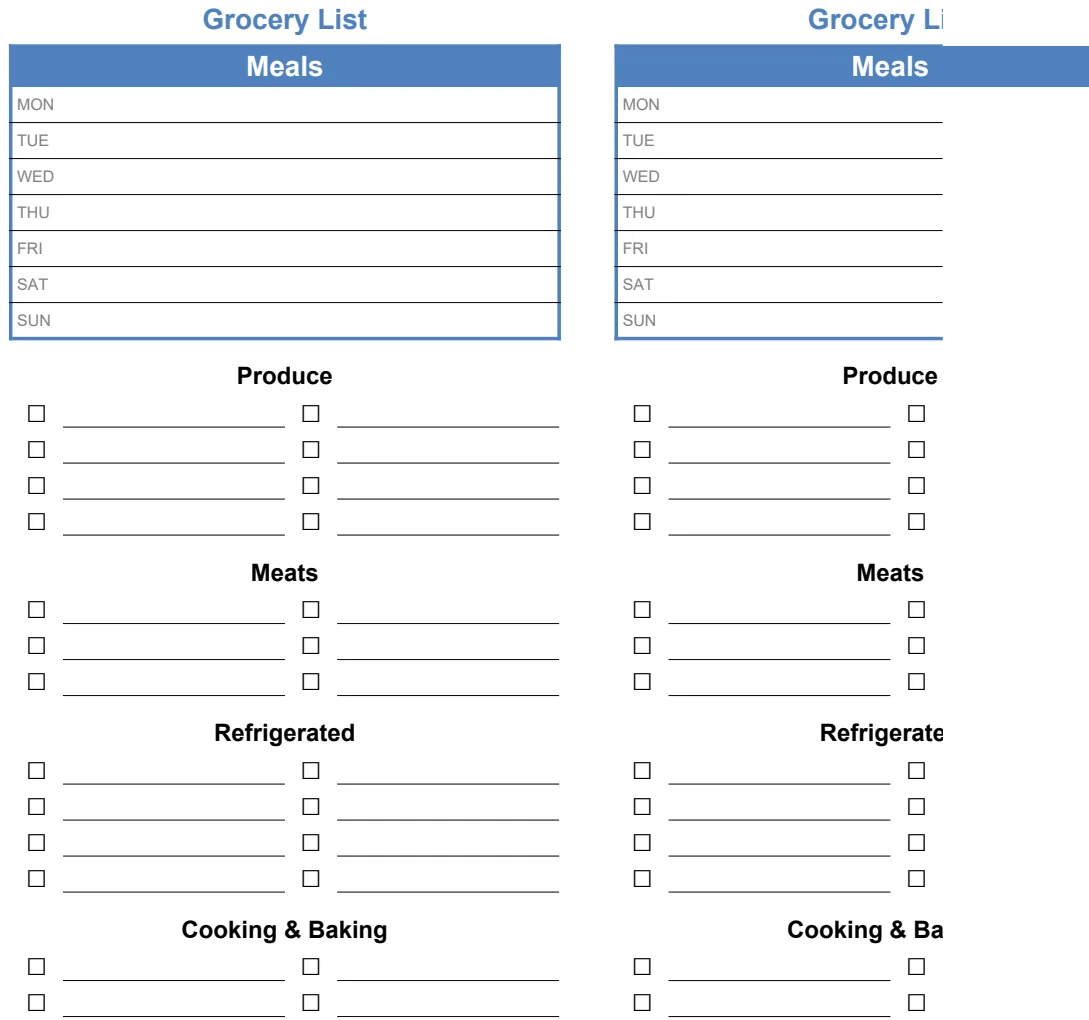 Grocery List with Meals preview