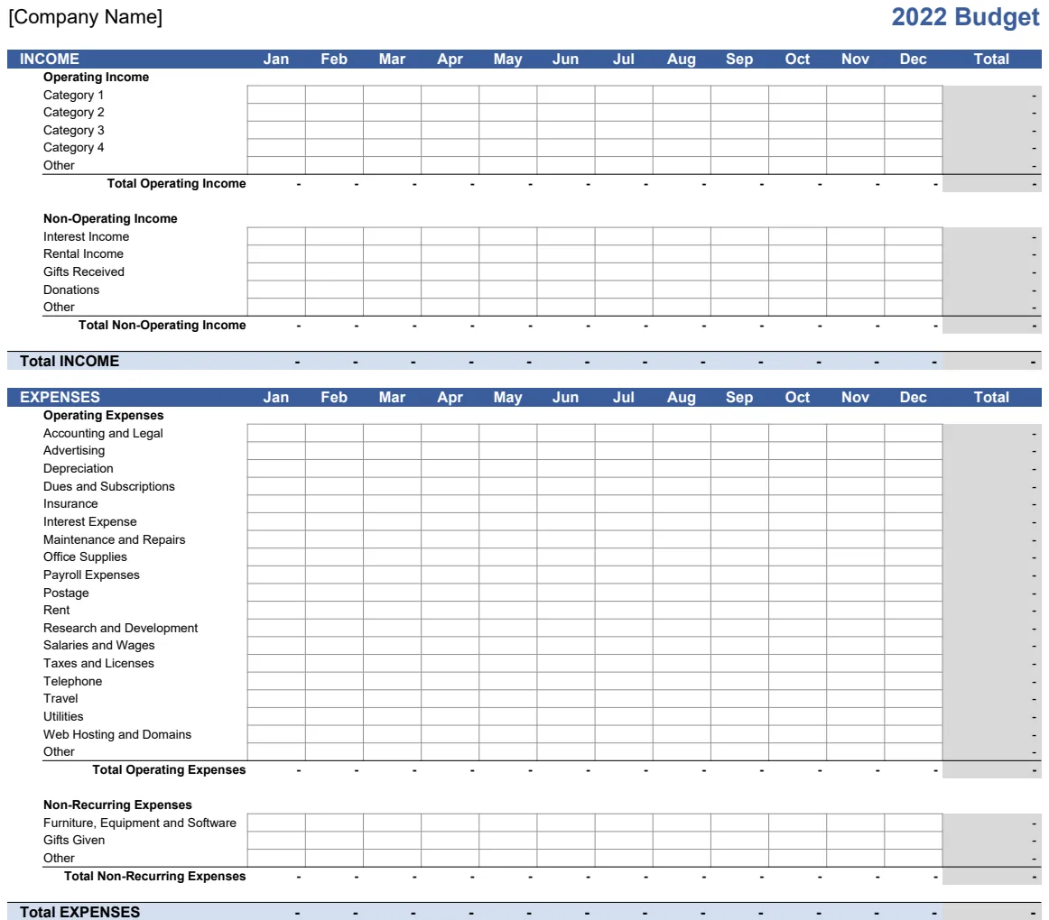 Business Budget 12 Months preview