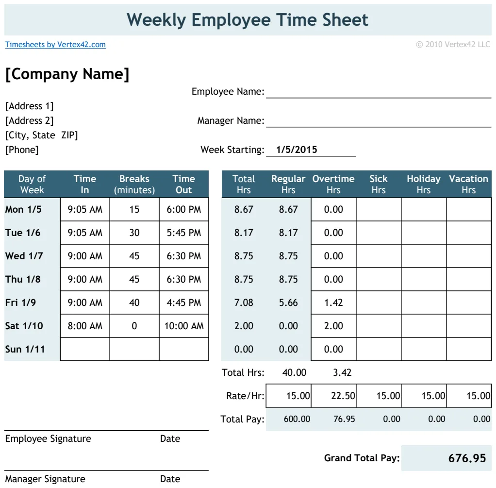 Employee Timesheet with Breaks Tracking preview