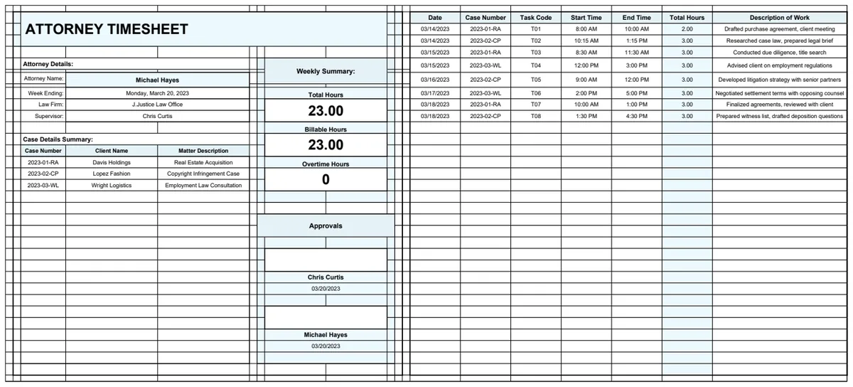 Attorney Timesheet Template preview