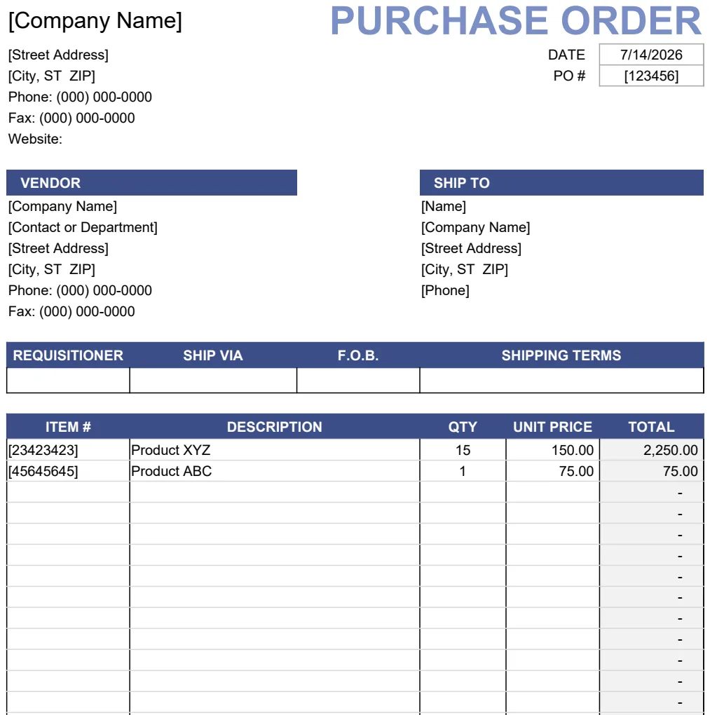 Purchase Order Template preview