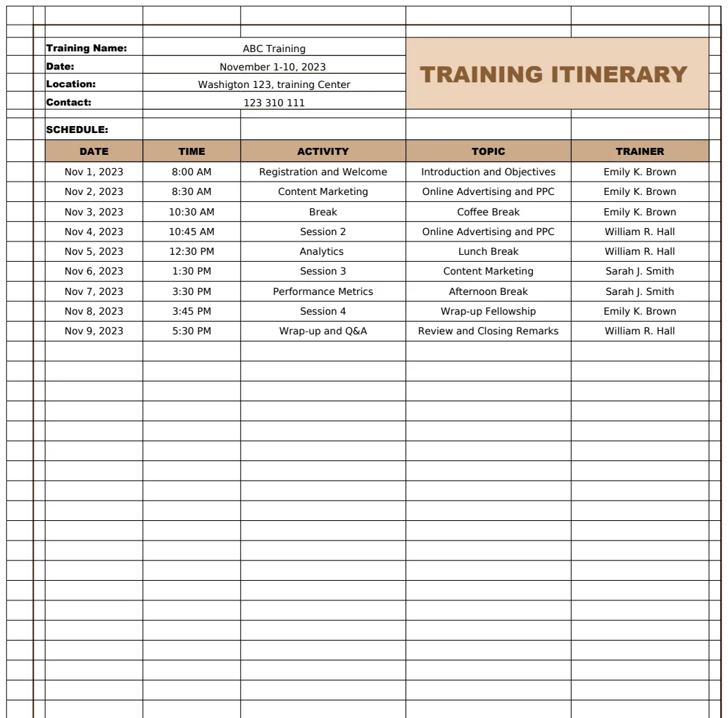 Training Itinerary Template preview