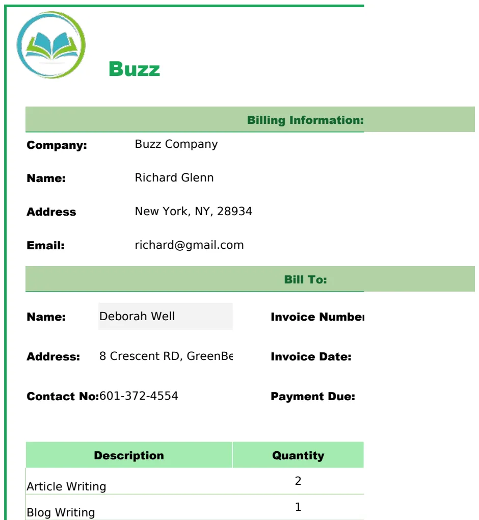 Author Invoice Template template preview