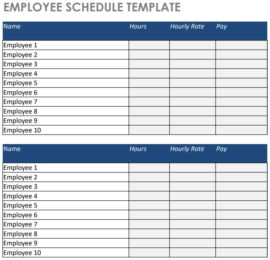 Employee Work Schedule Template preview
