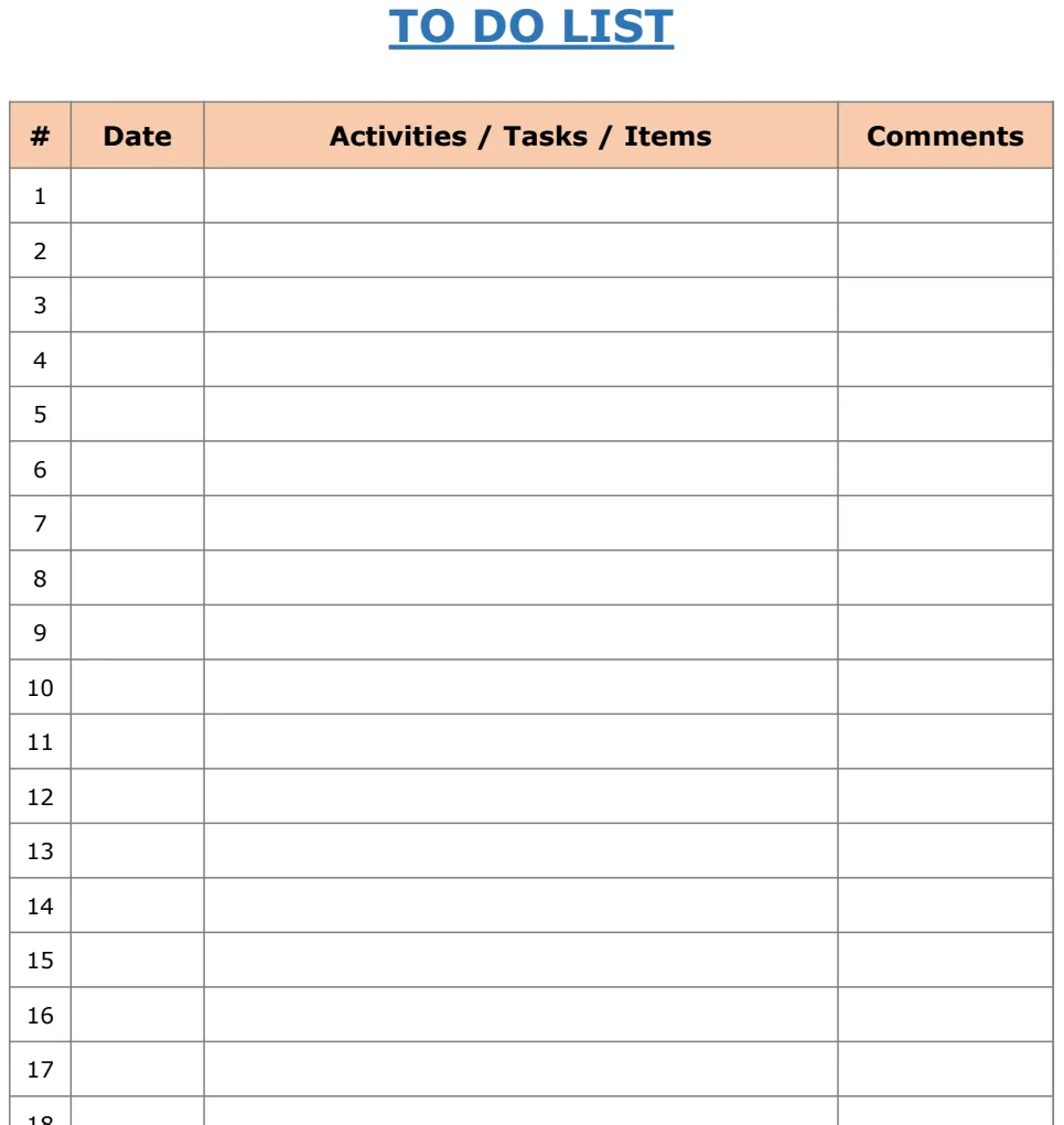 Excel To Do List Template Print preview