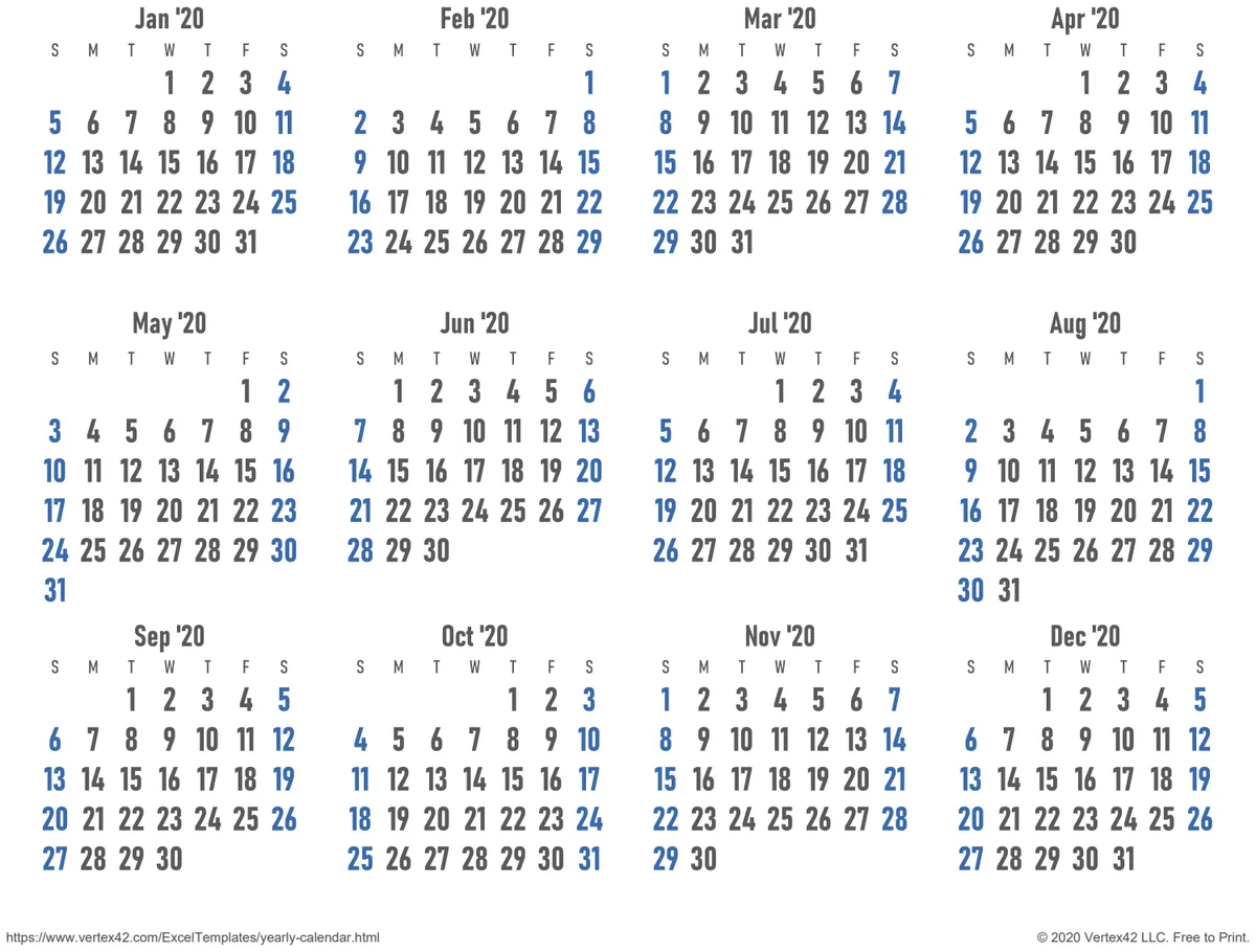 Yearly Calendar Large Number Theme preview