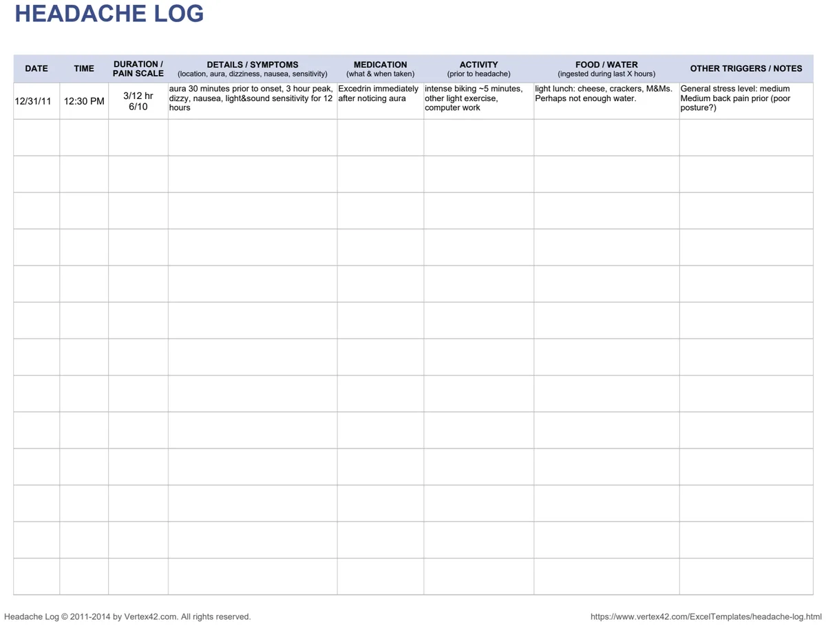 Headache Log preview