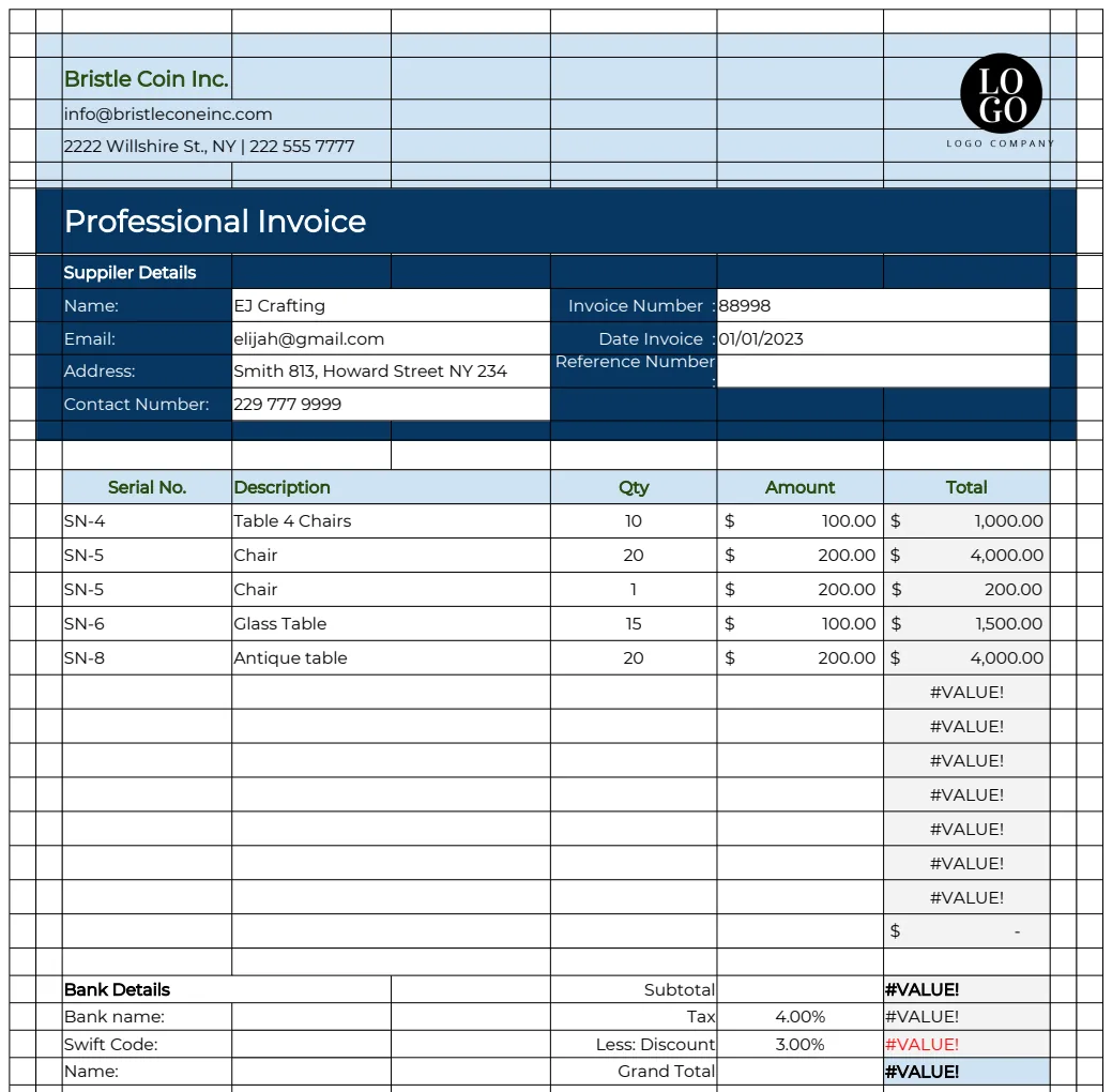 Professional Invoice Template preview