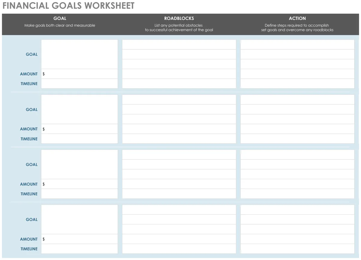 Financial Goals Worksheet Template preview
