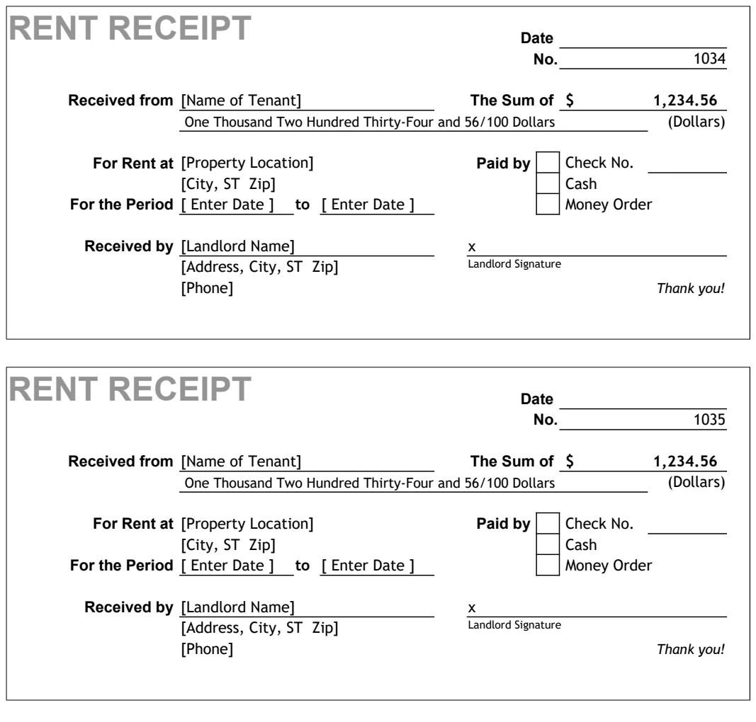 Rental Receipts preview