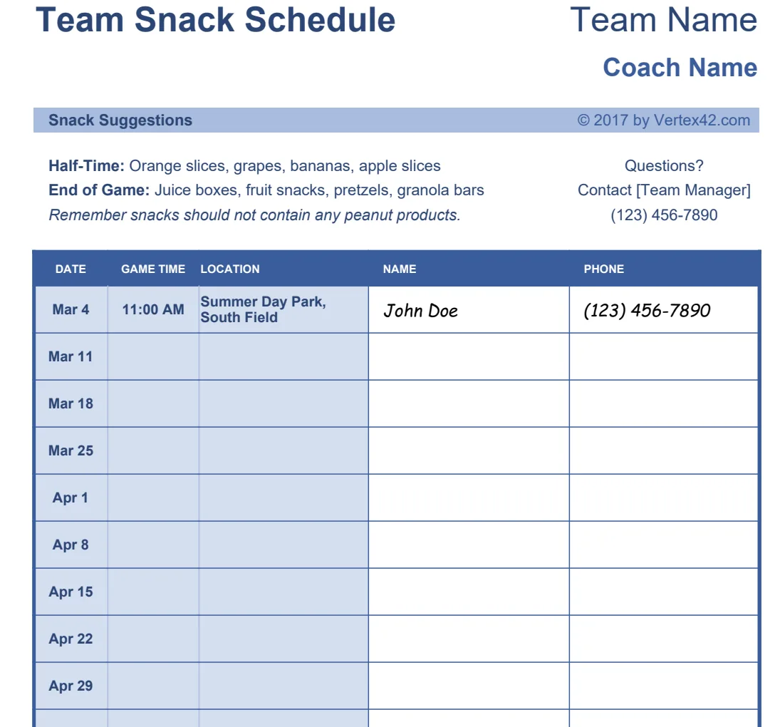 Team Snack Schedule preview