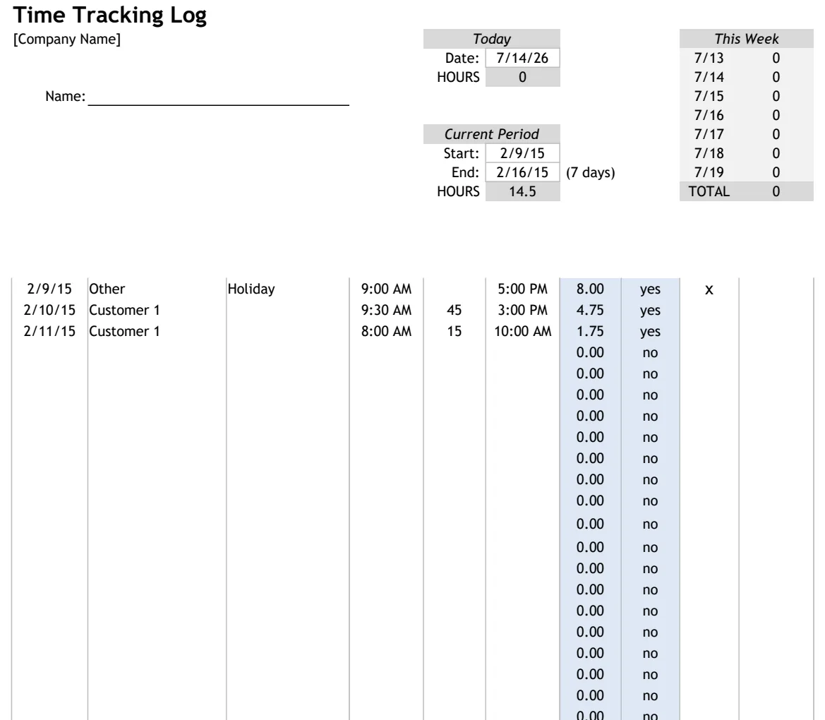 Time Tracking Log with Pivot Report preview