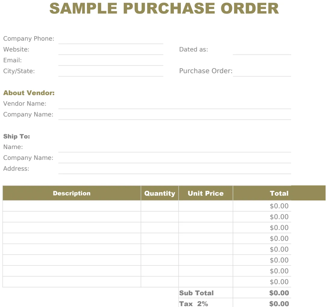 Sample Purchase Order preview