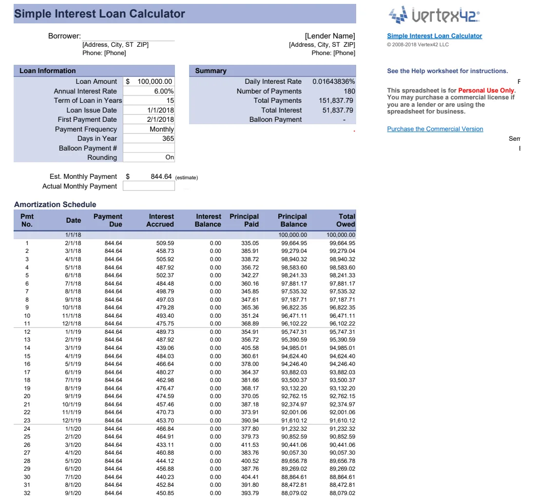 Simple Interest Loan Calculator preview