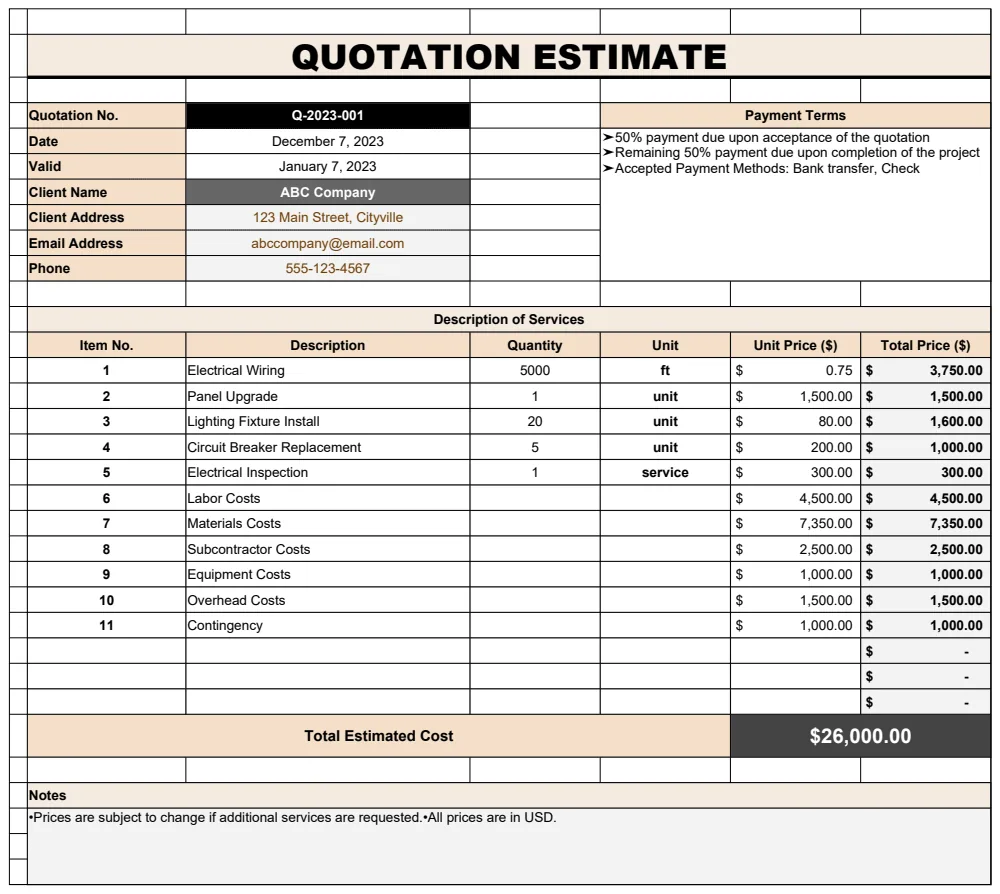 Quotation Estimate Template preview